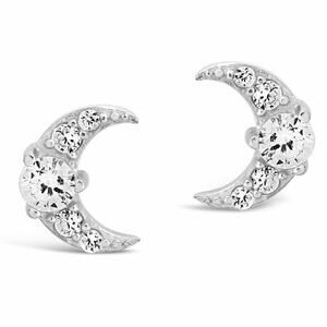 Sterling Forever CZ Crescent Moon Studs